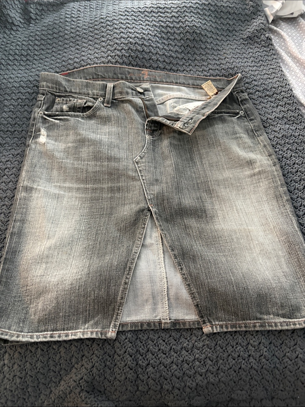 7 For All Mankind Gray Distressed Denim skirt